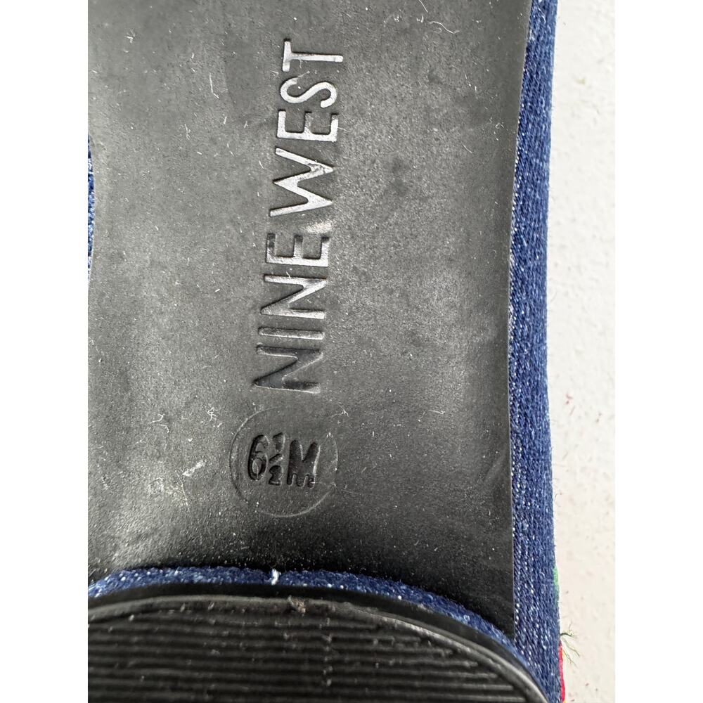 Nine West Obedience Denim Floral Embroidered Pointed Toe Flats Women's Size 6.5 - Picture 9 of 11